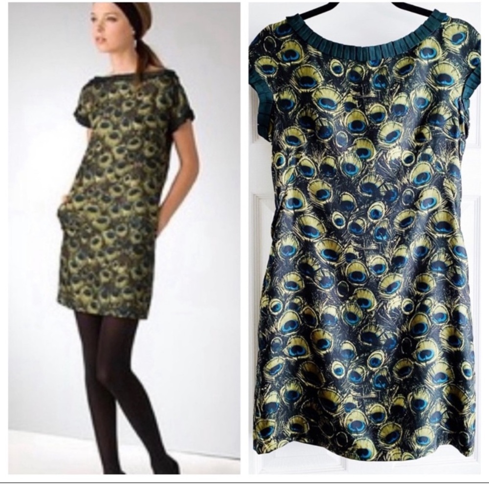 Milly "peacock" silk pocket sheath dress size 6